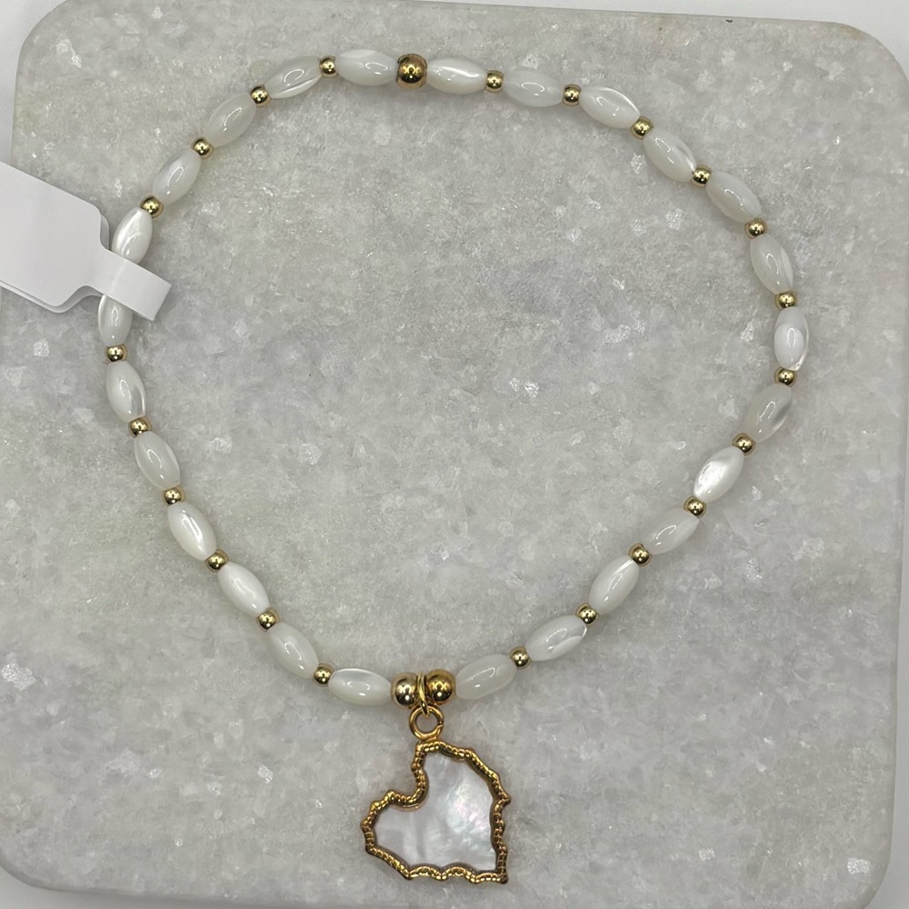 *ANKLET* Gold Mother of Pearl and White Shell Stretchy Anklet - Picture 3 of 6